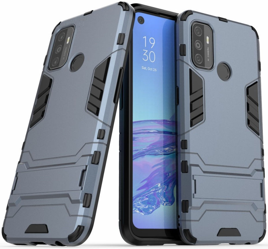 Oppo A53 / A53s Hoesje Hybride Back Cover met Kickstand Blauw afbeelding 2