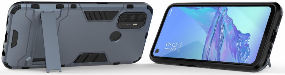 Oppo A53 / A53s Hoesje Hybride Back Cover met Kickstand Blauw afbeelding 3