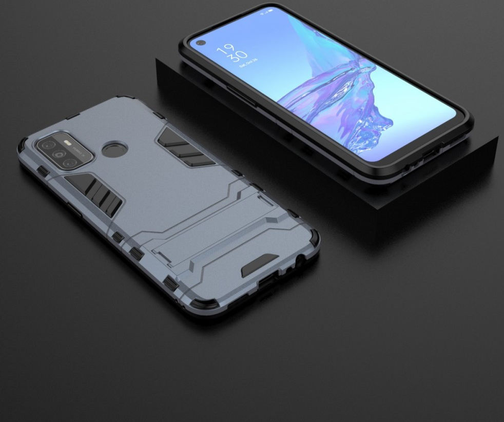Oppo A53 / A53s Hoesje Hybride Back Cover met Kickstand Blauw afbeelding 4