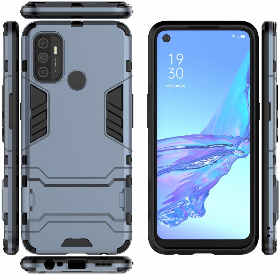 Oppo A53 / A53s Hoesje Hybride Back Cover met Kickstand Blauw afbeelding 5