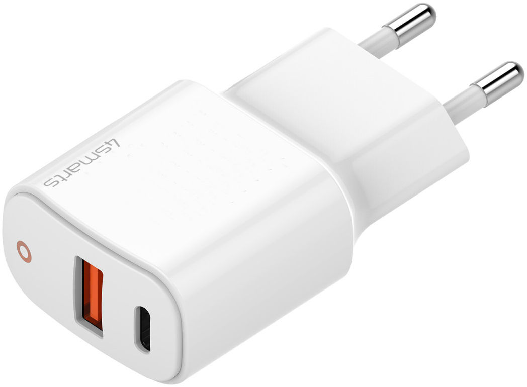 4smarts DoublePort 20W USB-A QC en USB-C Power Delivery Adapter Wit afbeelding 1