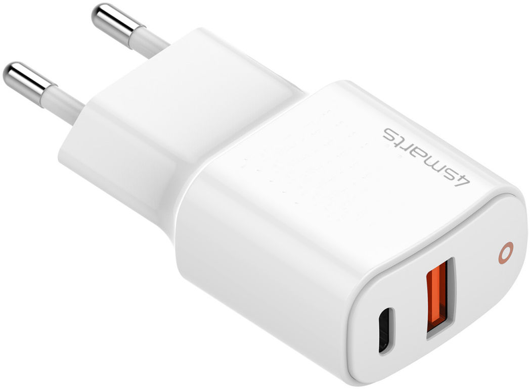 4smarts DoublePort 20W USB-A QC en USB-C Power Delivery Adapter Wit afbeelding 2