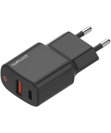 4smarts DoublePort 20W USB-A QC en USB-C Power Delivery Adapter Zwart Opladers