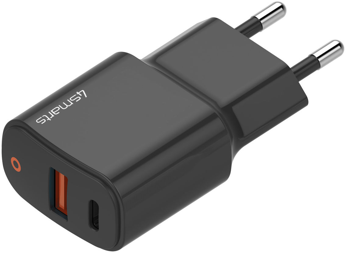 4smarts DoublePort 20W USB-A QC en USB-C Power Delivery Adapter Zwart afbeelding 1