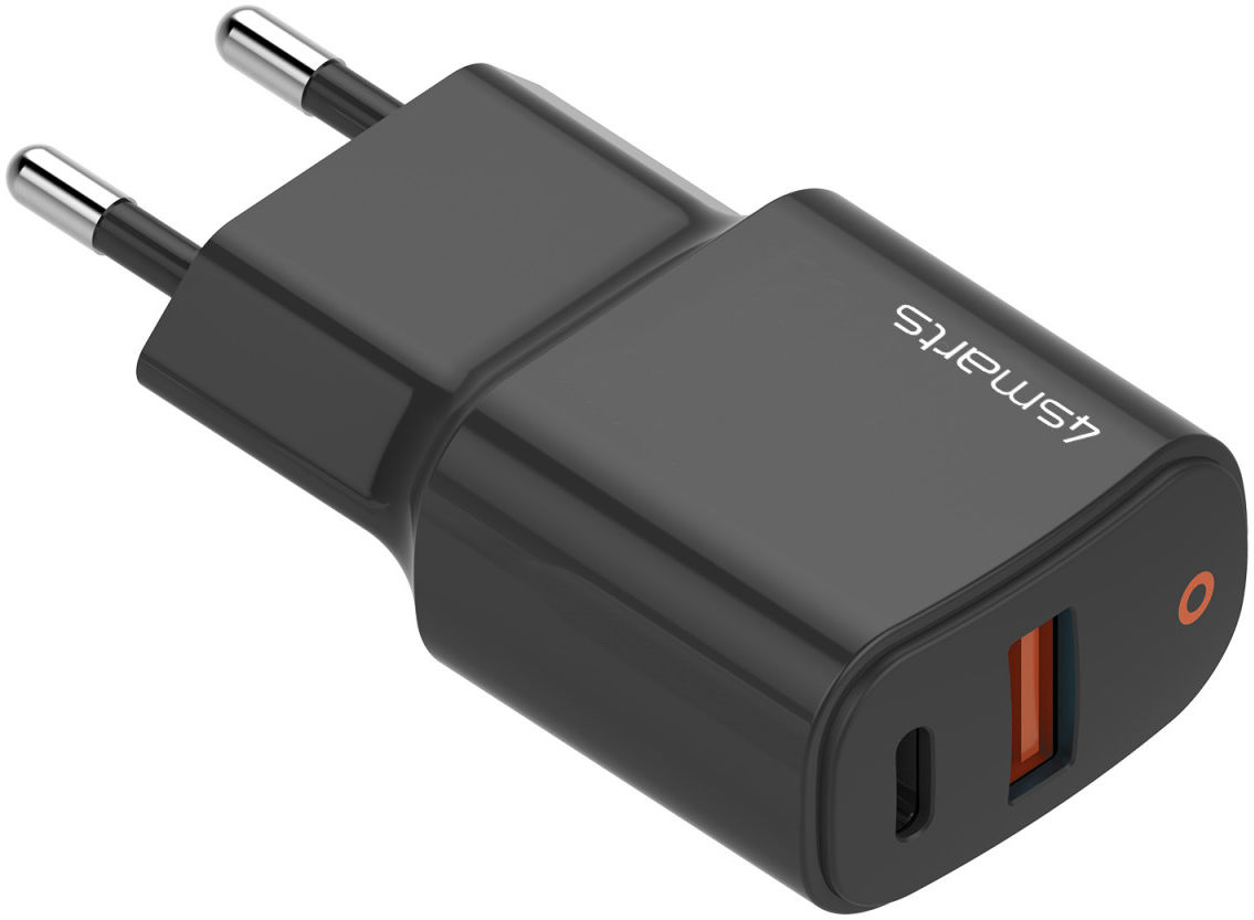 4smarts DoublePort 20W USB-A QC en USB-C Power Delivery Adapter Zwart afbeelding 2