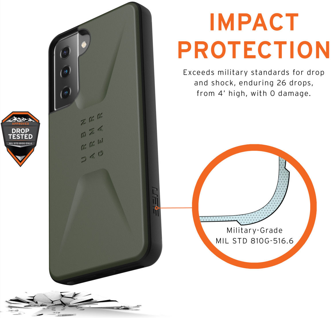 Urban Armor Gear Civilian Samsung Galaxy S21 Hoesje Olive afbeelding 4