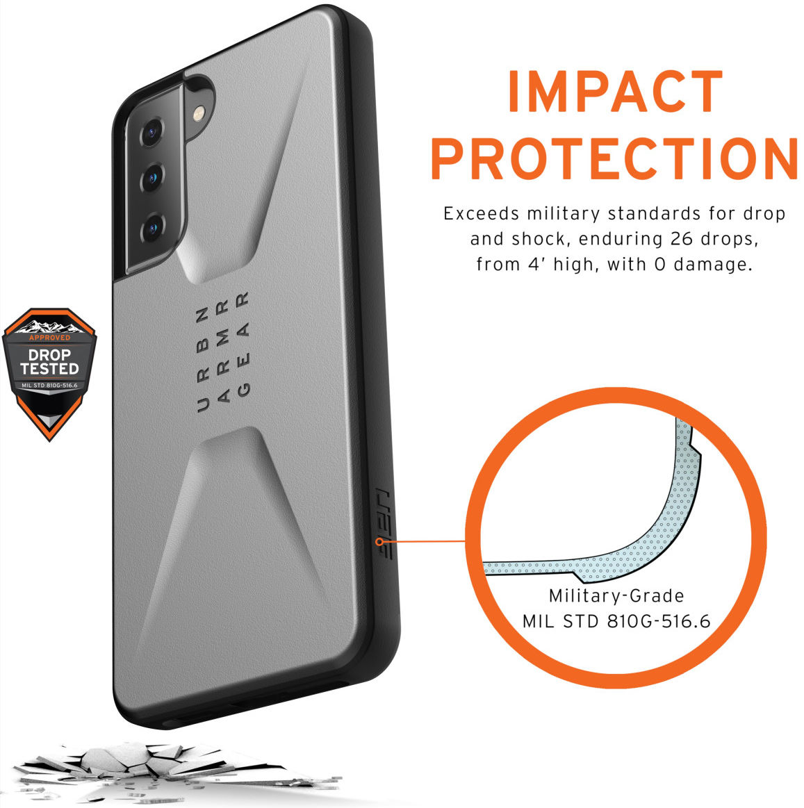 Urban Armor Gear Civilian Samsung Galaxy S21 Plus Hoesje Zilver afbeelding 4