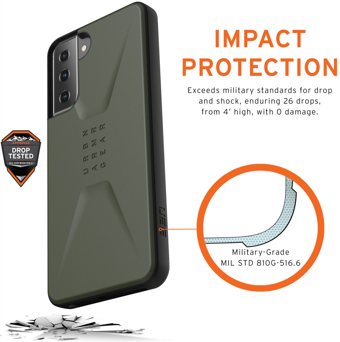 Urban Armor Gear Civilian Samsung Galaxy S21 Plus Hoesje Olive afbeelding 4