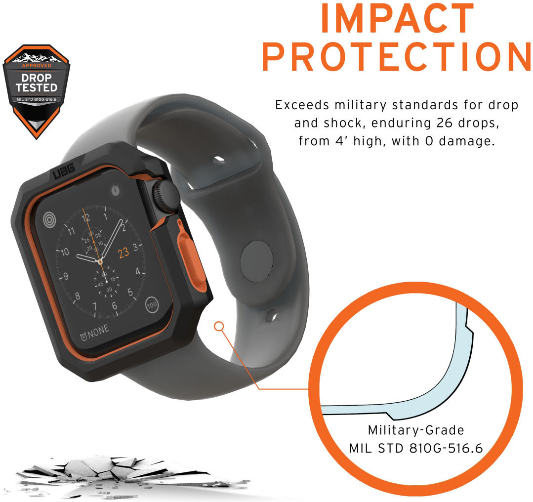 Urban Armor Gear Civilian Apple Watch 44MM Hoesje Zwart/Oranje afbeelding 5