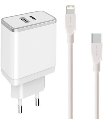 Mobiparts USB/USB-C Adapter 2.4A + USB-C naar Apple Lightning Kabel 1M Opladers