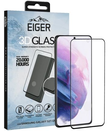 Eiger Samsung S21 Ultra Tempered Glass Case Friendly Gebogen Zwart Screen Protectors
