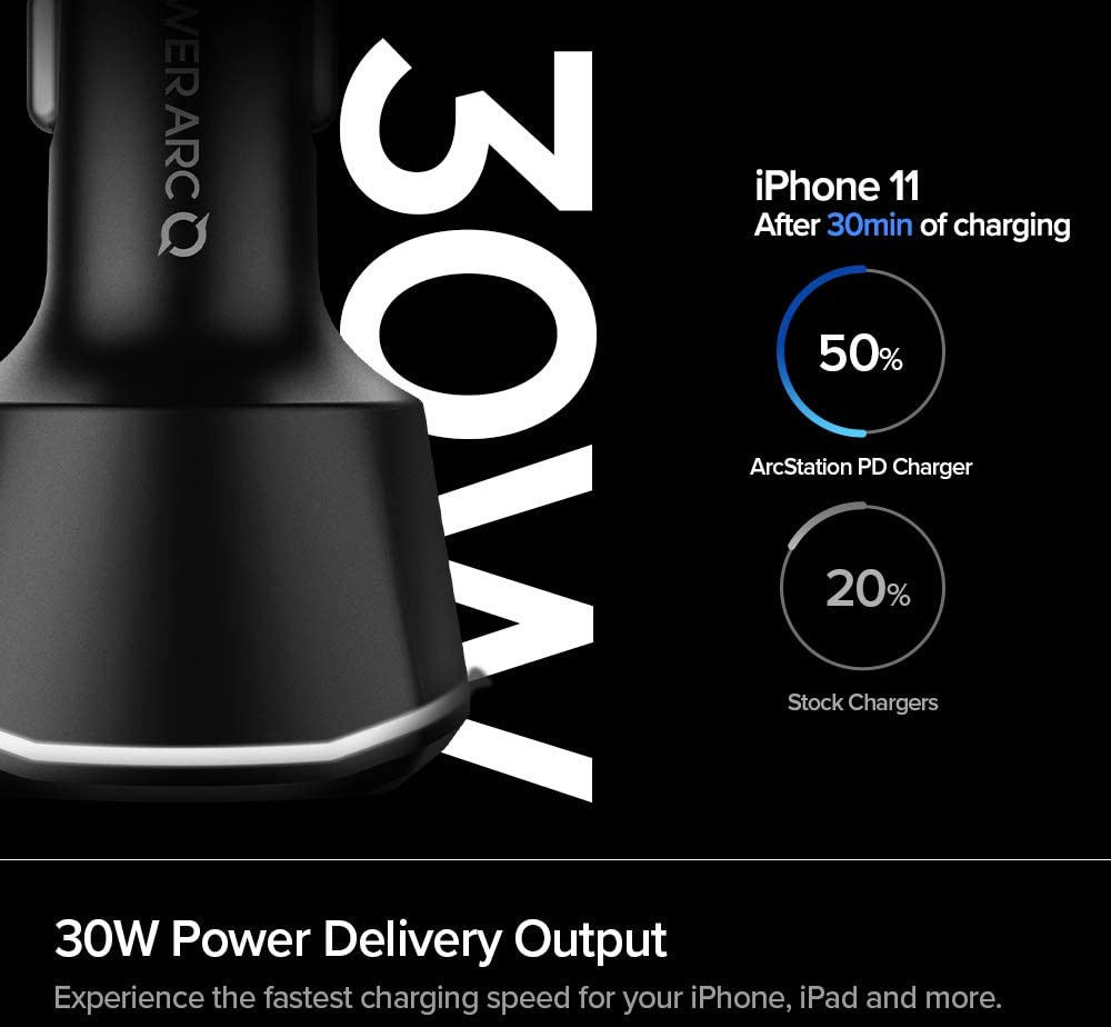 Spigen PowerArc ArcStation Auto Lader met USB en USB-C Poort Zwart afbeelding 5