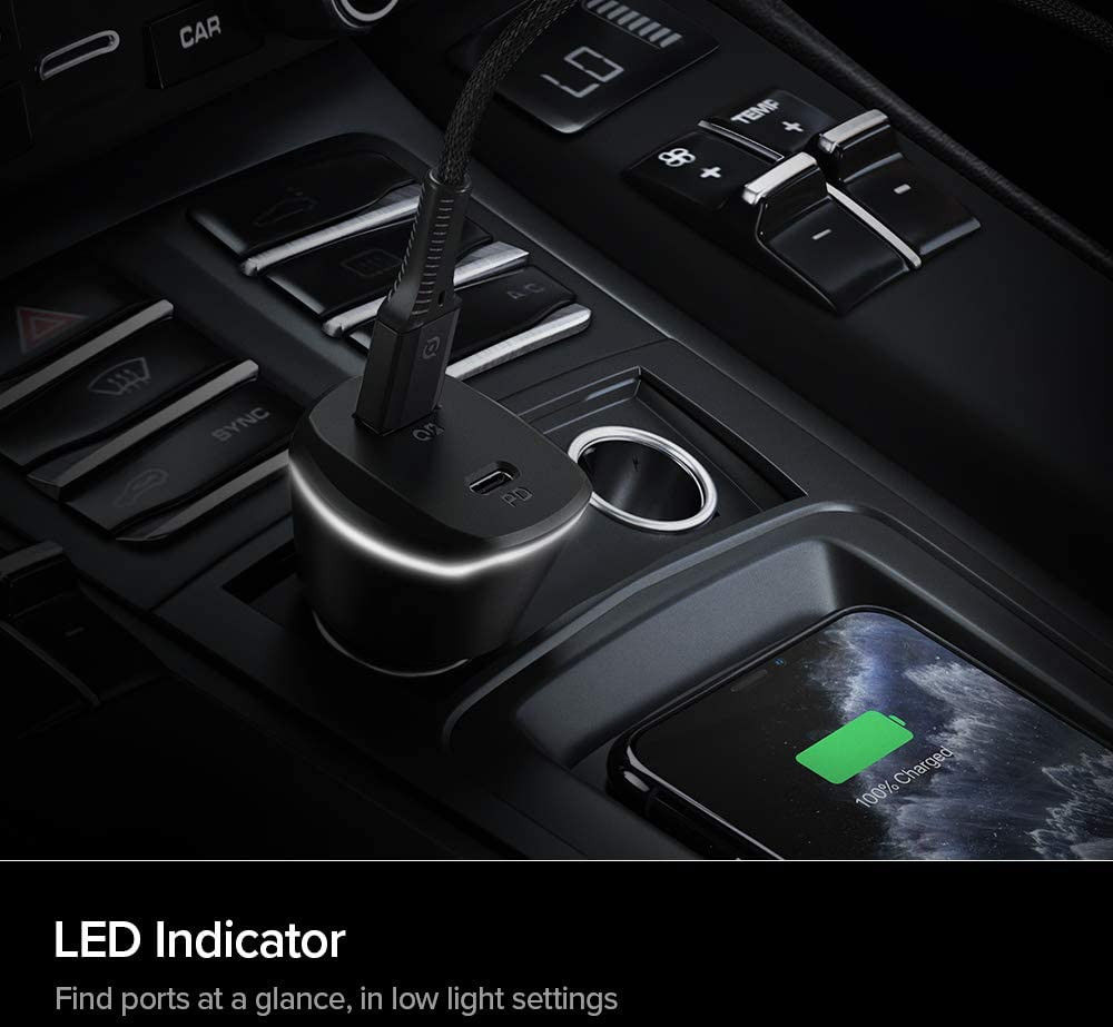 Spigen PowerArc ArcStation Auto Lader met USB en USB-C Poort Zwart afbeelding 8