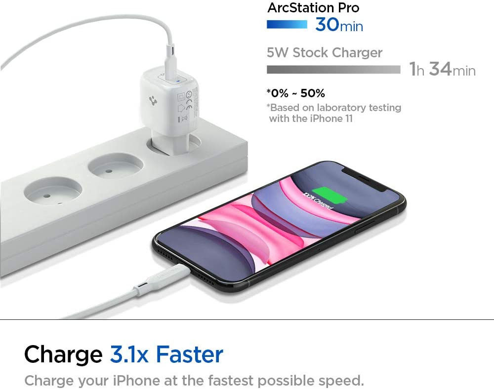 Spigen PowerArc ArcStation 20W Power Delivery 3.0 USB-C Oplader Wit afbeelding 4