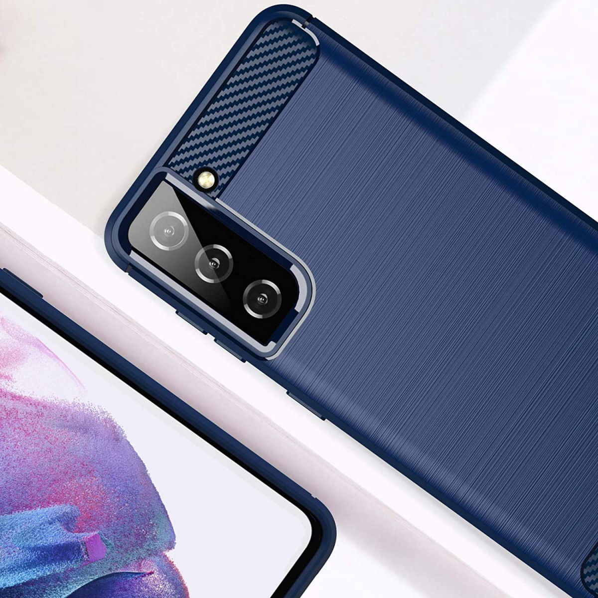 Samsung Galaxy S21 Hoesje Geborsteld TPU Flexibele Back Cover Blauw afbeelding 2