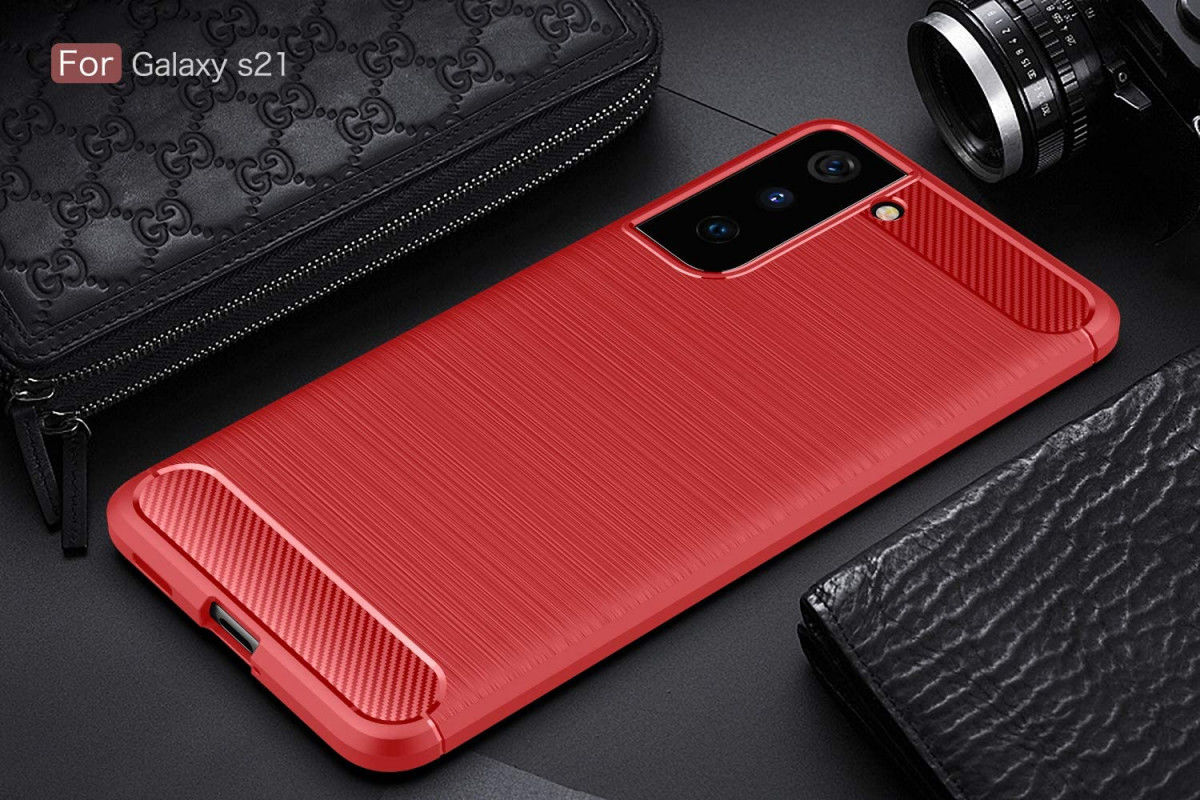 Samsung Galaxy S21 Ultra Hoesje Geborsteld TPU Flexibel Rood afbeelding 4