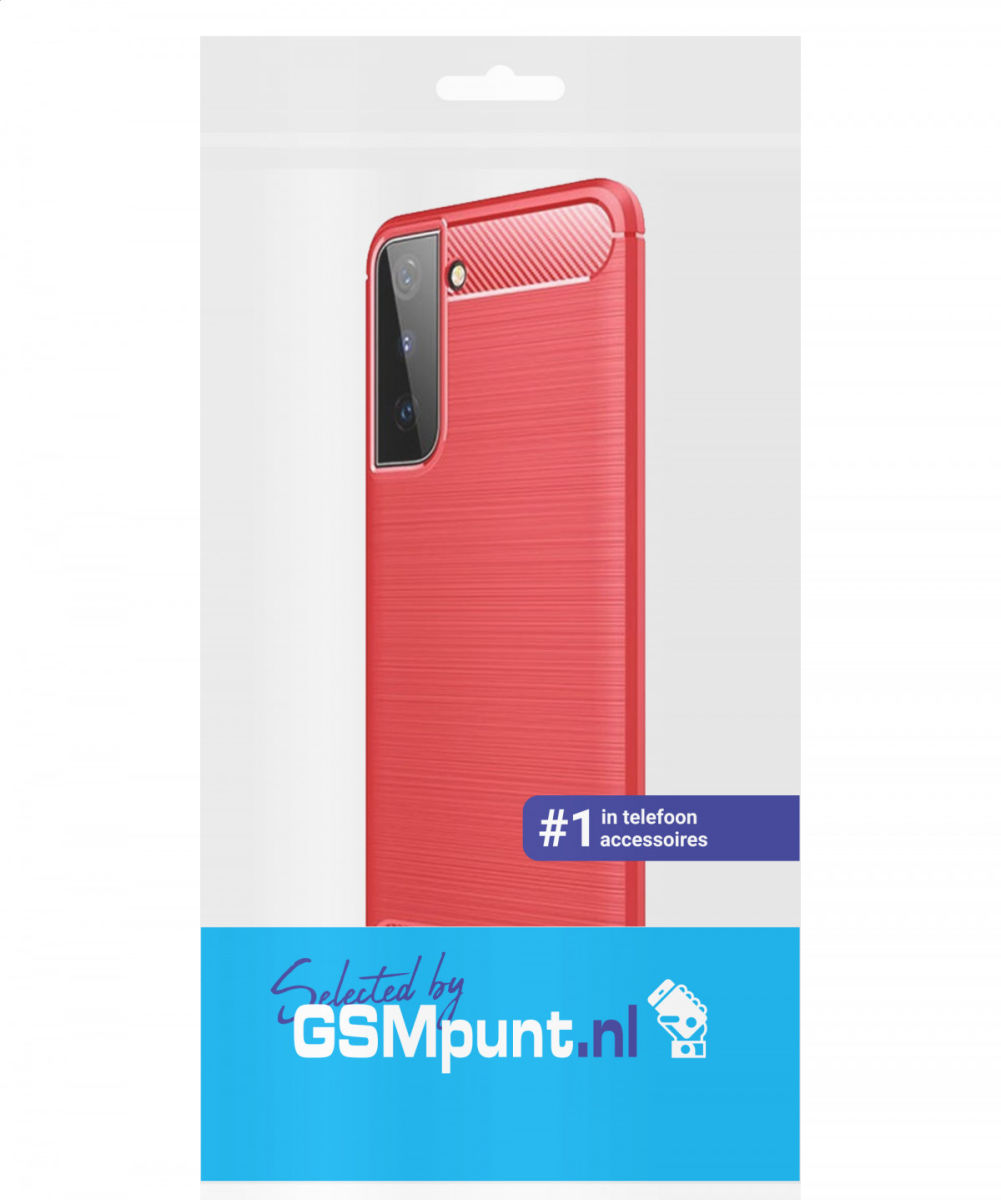 Samsung Galaxy S21 Ultra Hoesje Geborsteld TPU Flexibel Rood afbeelding 2