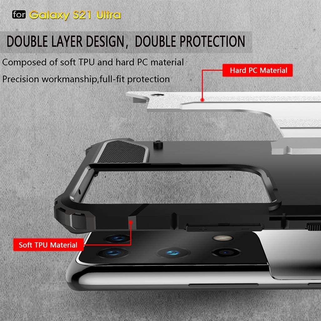 Samsung Galaxy S21 Ultra Hoesje Shock Proof Hybride Back Cover Zwart afbeelding 6