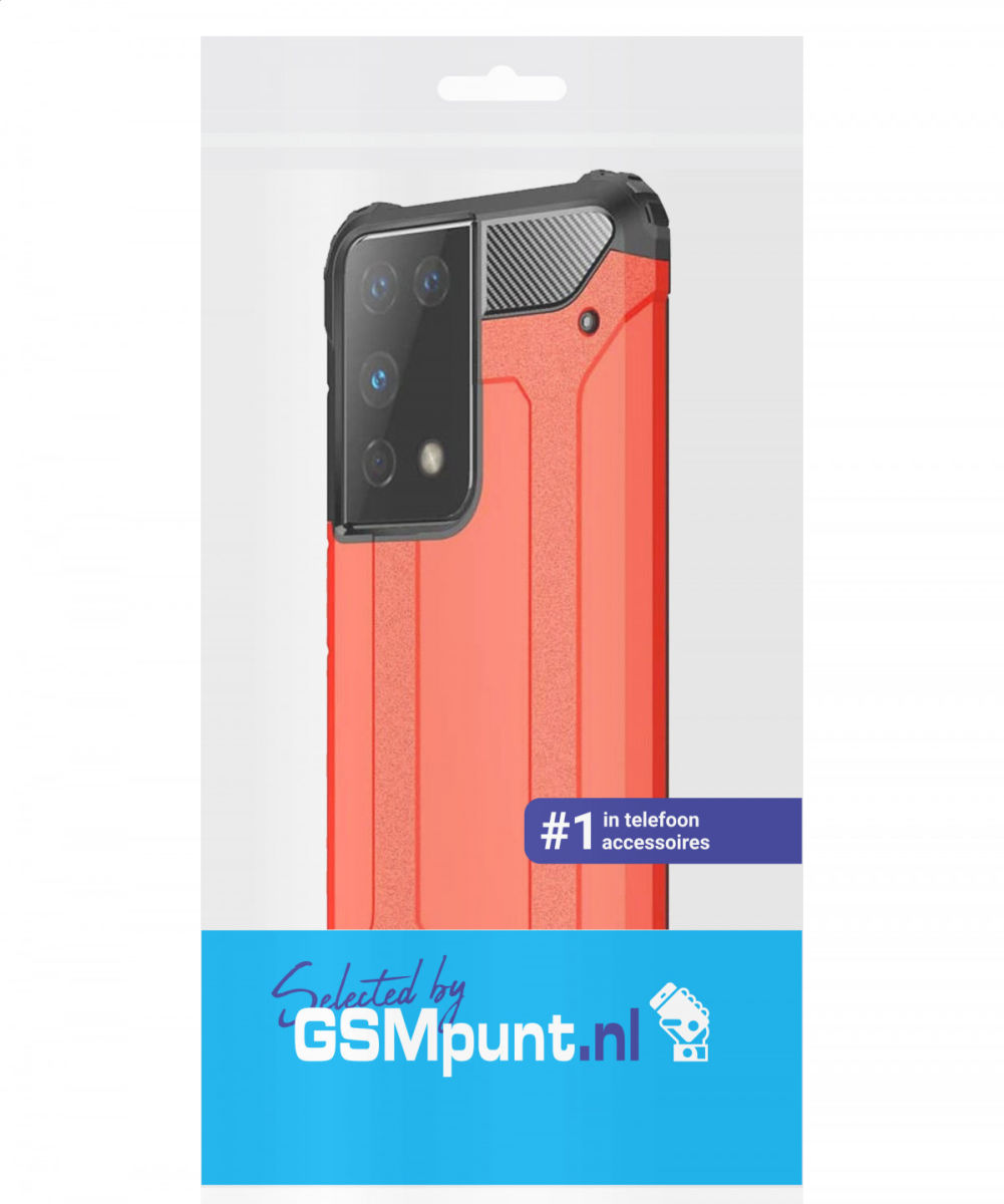 Samsung Galaxy S21 Ultra Hoesje Shock Proof Hybride Back Cover Rood afbeelding 2