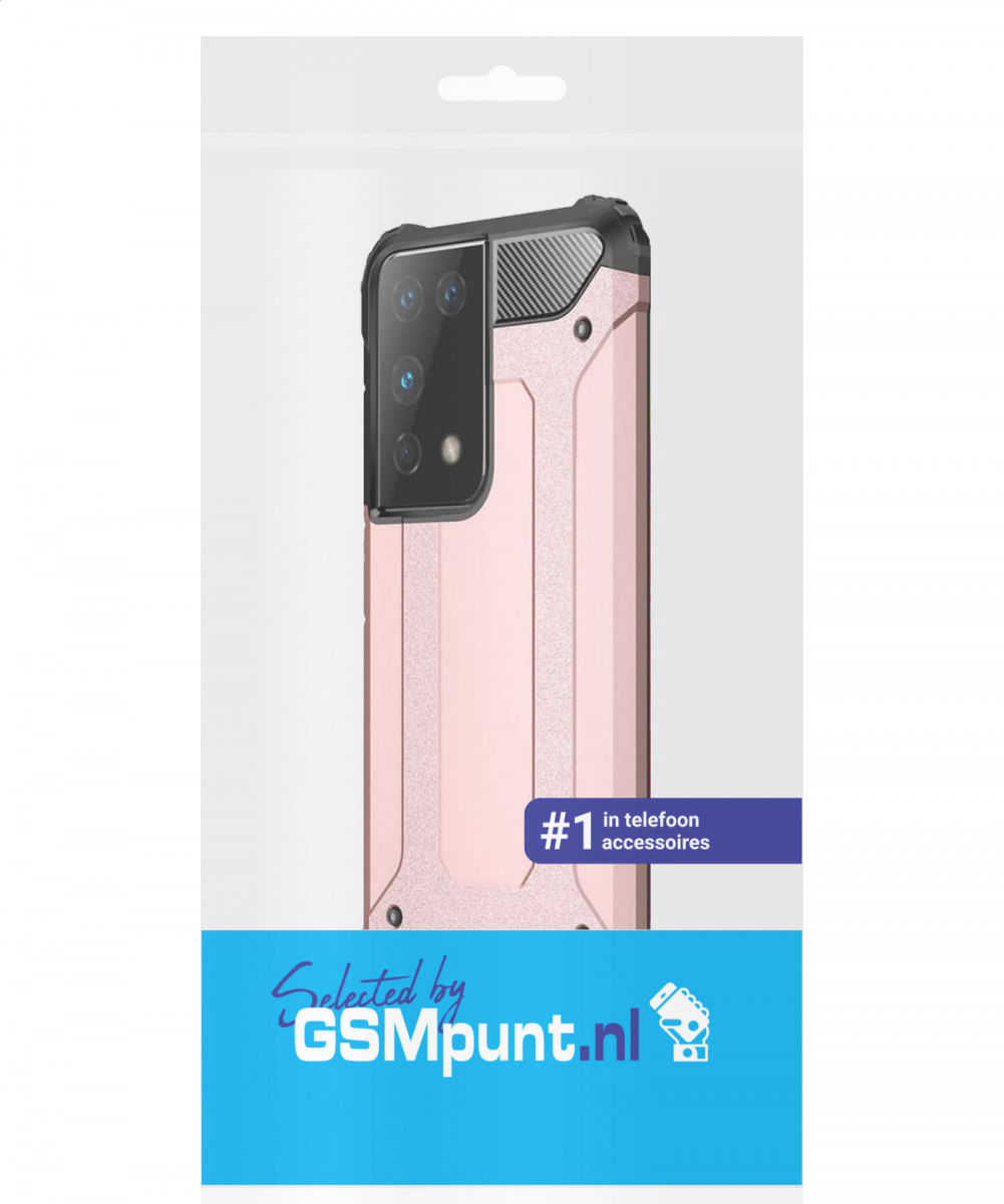 Samsung Galaxy S21 Ultra Hoesje Shock Proof Hybride Back Cover Roze afbeelding 2