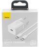 Baseus Snellader 20W PD + USB-C naar Apple Lightning Kabel 1M Wit