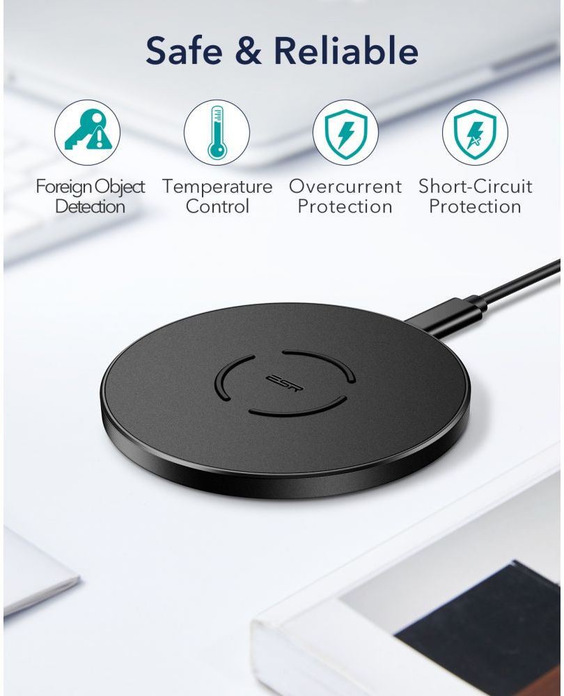 ESR Wireless Charger Pad 15W met USB naar USB-C Kabel 1M Zwart afbeelding 3