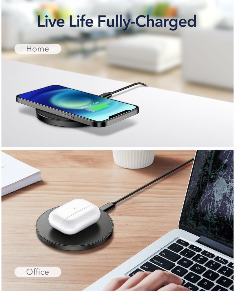 ESR Wireless Charger Pad 15W met USB naar USB-C Kabel 1M Zwart afbeelding 5